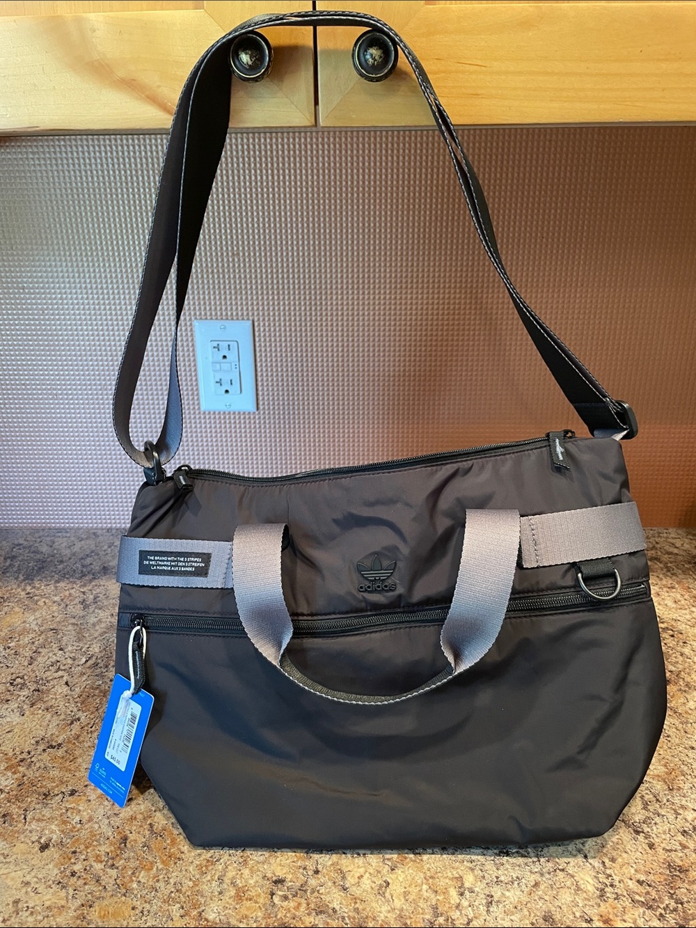 adidas Black Satchel with Gray Handles and Adjustable Strap